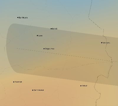 Map of the average cloud coverage across Benin for the solar eclipse of 03/01/2128
