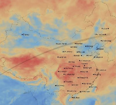 Map of the average cloud coverage across China for the solar eclipse of 03/01/2128