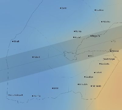 Map of the average cloud coverage across Djibouti for the solar eclipse of 03/01/2128