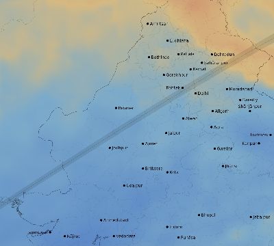 Map of the average cloud coverage across India for the solar eclipse of 03/01/2128