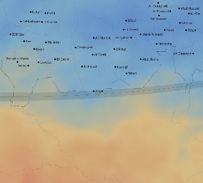 Map of the average cloud coverage across Sudan for the solar eclipse of 03/01/2128