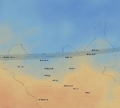 Map of the average cloud coverage across South Sudan for the solar eclipse of 03/01/2128
