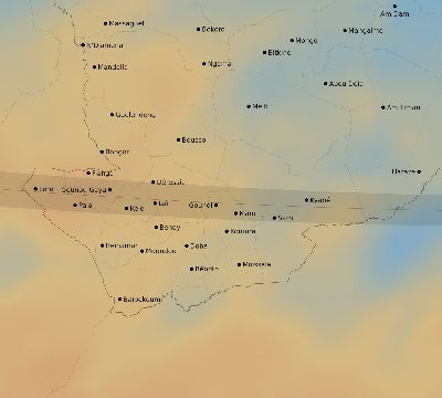 Map of the average cloud coverage across Chad for the solar eclipse of 03/01/2128