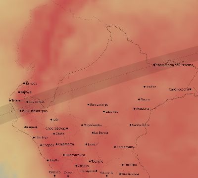 Map of the average cloud coverage across Peru for the solar eclipse of 02/18/2129
