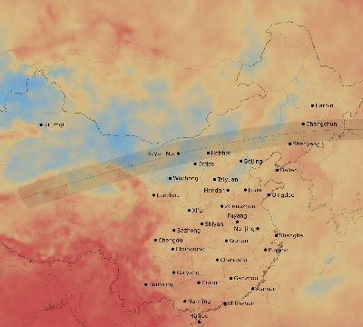 Map of the average cloud coverage across China for the solar eclipse of 08/15/2129