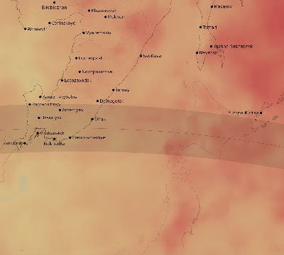 Map of the average cloud coverage across Russia for the solar eclipse of 08/15/2129