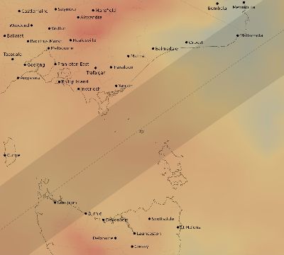 Map of the average cloud coverage across Australia for the solar eclipse of 06/25/2131