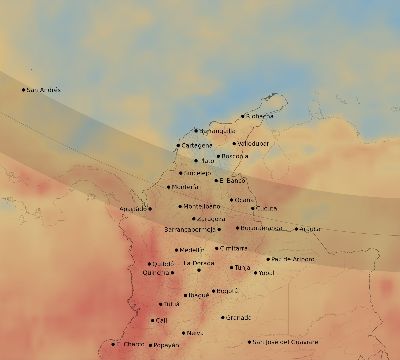 Map of the average cloud coverage across Colombia for the solar eclipse of 12/19/2131