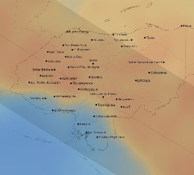 Map of the average cloud coverage across Honduras for the solar eclipse of 12/19/2131