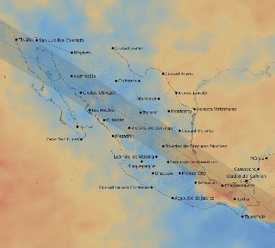 Map of the average cloud coverage across Mexico for the solar eclipse of 12/19/2131