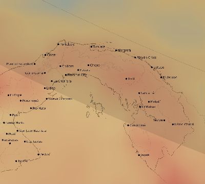 Map of the average cloud coverage across Panama for the solar eclipse of 12/19/2131