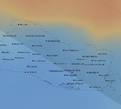 Map of the average cloud coverage across El Salvador for the solar eclipse of 12/19/2131