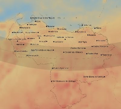 Map of the average cloud coverage across Venezuela for the solar eclipse of 12/19/2131