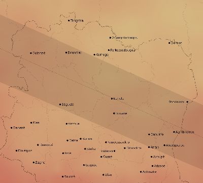 Map of the average cloud coverage across Côte d'Ivoire (Ivory Coast) for the solar eclipse of 06/13/2132