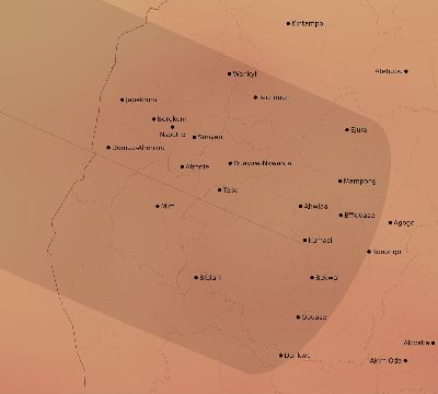 Map of the average cloud coverage across Ghana for the solar eclipse of 06/13/2132