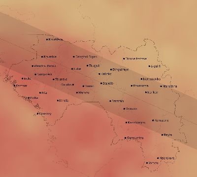 Map of the average cloud coverage across Guinea for the solar eclipse of 06/13/2132