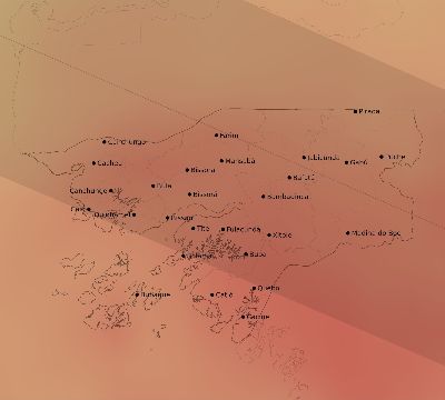 Map of the average cloud coverage across Guinea-Bissau for the solar eclipse of 06/13/2132