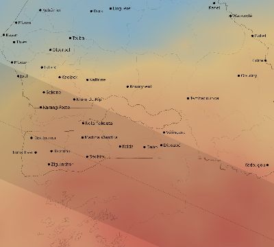 Map of the average cloud coverage across Senegal for the solar eclipse of 06/13/2132