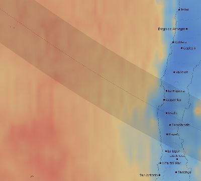 Map of the average cloud coverage across Chile for the solar eclipse of 12/07/2132