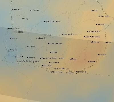 Map of the average cloud coverage across Uruguay for the solar eclipse of 12/07/2132