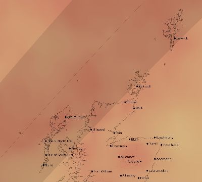 Map of the average cloud coverage across United Kingdom for the solar eclipse of 06/03/2133