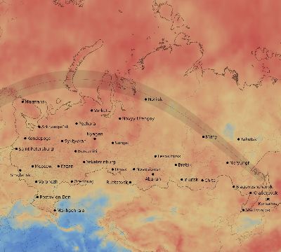 Map of the average cloud coverage across Russia for the solar eclipse of 06/03/2133