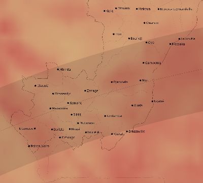Map of the average cloud coverage across Republic of the Congo for the solar eclipse of 04/13/2135