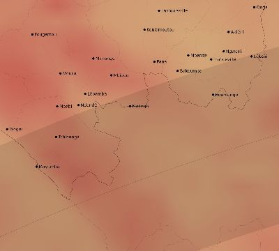 Map of the average cloud coverage across Gabon for the solar eclipse of 04/13/2135