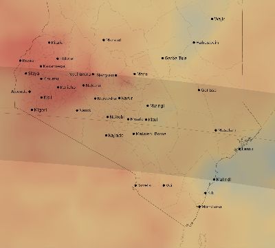 Map of the average cloud coverage across Kenya for the solar eclipse of 04/13/2135