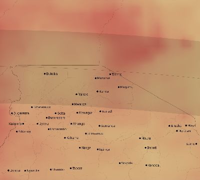 Map of the average cloud coverage across Tanzania for the solar eclipse of 04/13/2135
