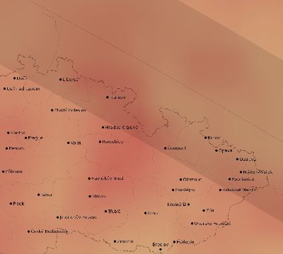 Map of the average cloud coverage across Czechia for the solar eclipse of 10/07/2135