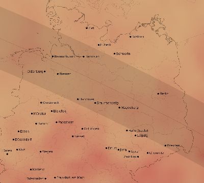 Map of the average cloud coverage across Germany for the solar eclipse of 10/07/2135