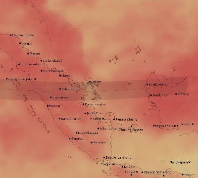 Map of the average cloud coverage across Indonesia for the solar eclipse of 10/07/2135