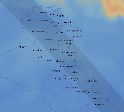 Map of the average cloud coverage across Iraq for the solar eclipse of 10/07/2135