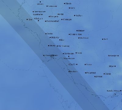Map of the average cloud coverage across Iran for the solar eclipse of 10/07/2135