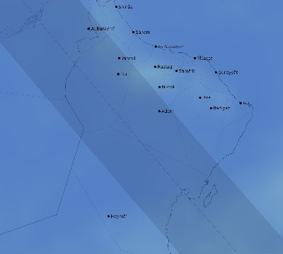 Map of the average cloud coverage across Oman for the solar eclipse of 10/07/2135