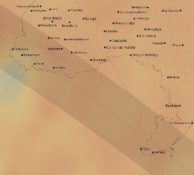 Map of the average cloud coverage across Ukraine for the solar eclipse of 10/07/2135