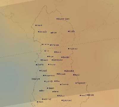 Map of the average cloud coverage across Albania for the solar eclipse of 04/01/2136