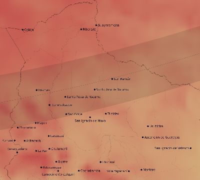 Map of the average cloud coverage across Bolivia for the solar eclipse of 04/01/2136