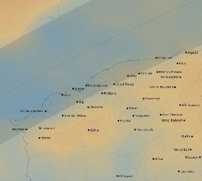 Map of the average cloud coverage across Algeria for the solar eclipse of 04/01/2136