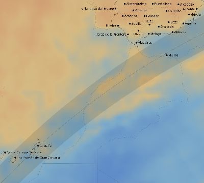 Map of the average cloud coverage across Spain for the solar eclipse of 04/01/2136