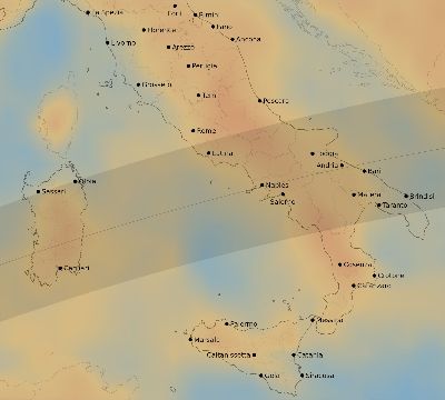Map of the average cloud coverage across Italy for the solar eclipse of 04/01/2136