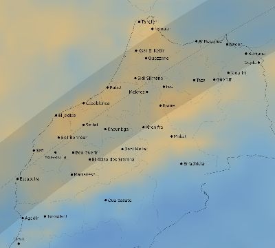 Map of the average cloud coverage across Morocco for the solar eclipse of 04/01/2136