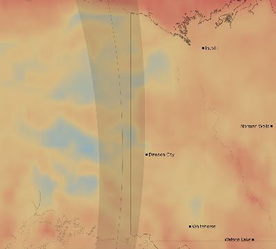 Map of the average cloud coverage across Canada for the solar eclipse of 03/21/2137