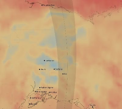 Map of the average cloud coverage across United States for the solar eclipse of 03/21/2137
