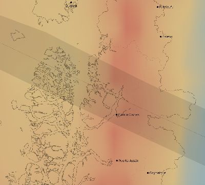 Map of the average cloud coverage across Chile for the solar eclipse of 01/30/2139