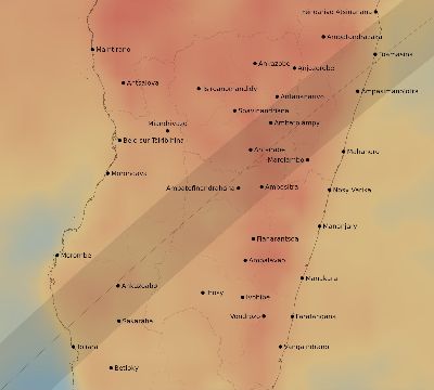Map of the average cloud coverage across Madagascar for the solar eclipse of 01/30/2139