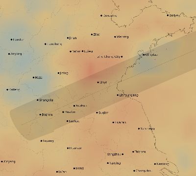 Map of the average cloud coverage across China for the solar eclipse of 07/25/2139