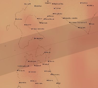 Map of the average cloud coverage across Japan for the solar eclipse of 07/25/2139