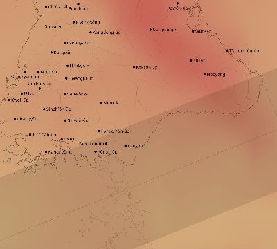 Map of the average cloud coverage across North Korea for the solar eclipse of 07/25/2139